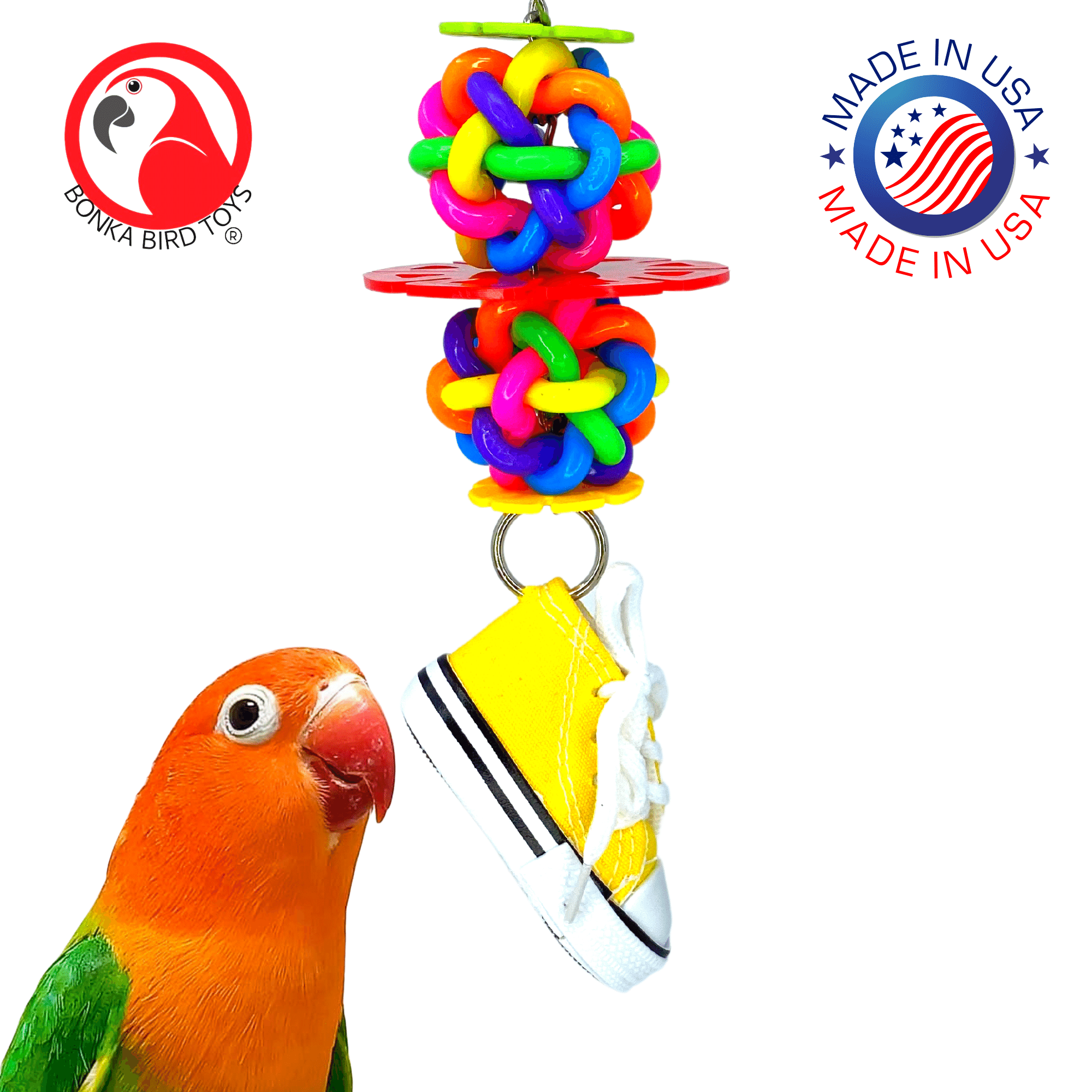 Bonka Bird Toys 1977 Sneaker Snowflake Chewy Toy – Medium, For Cockatiels, Parakeets, Conures