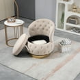 thumbnail image 2 of 360 ° Swivel Cuddle Barrel Accent Chairs with Storage, Round Armchairs with Upholstered & Gold Metal Base, Velvet Fabric Chair for Living Room, Bedroom & Office, Beige, 2 of 7