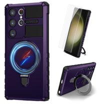 Dteck for Samsung Galaxy S21 Ultra Case with Magnetic Invisible Stand, Compatible with MagSafe,Glass Screen Protector Camera Protector Shockproof Rugged Case for Samsung Galaxy S21 Ultra,Purple