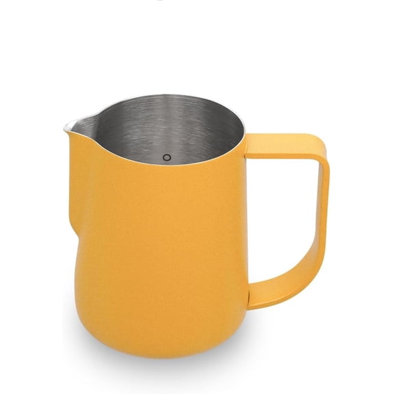 Milk Frothing Pitcher 250ml/8oz Stainless Steel Espresso Steaming Jug with Matte Yellow Coating, Latte Art Coffee Frother Cup