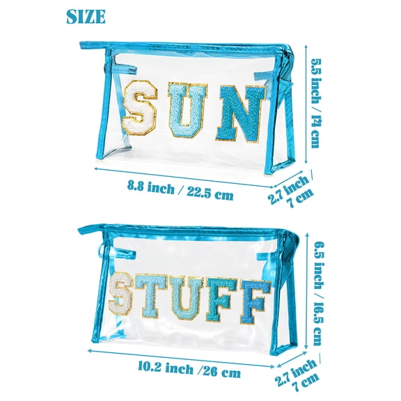 Haooryx 2Pcs Cosmetic Bag Gifts for Mothers Day, Patch STUFF /SUN Letter Makeup Bag for Summer Travel Beach