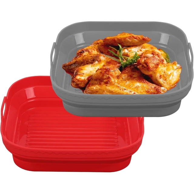 Doublure en Silicone pour Friteuse à Air Chaud Ninja, Lot de 2 Panier en Silicone Réutilisable Accessoires de Friteuse à Air Rond Compatible avec Ninja Foodi AG301 Friteuse à Air Grill Intérieur