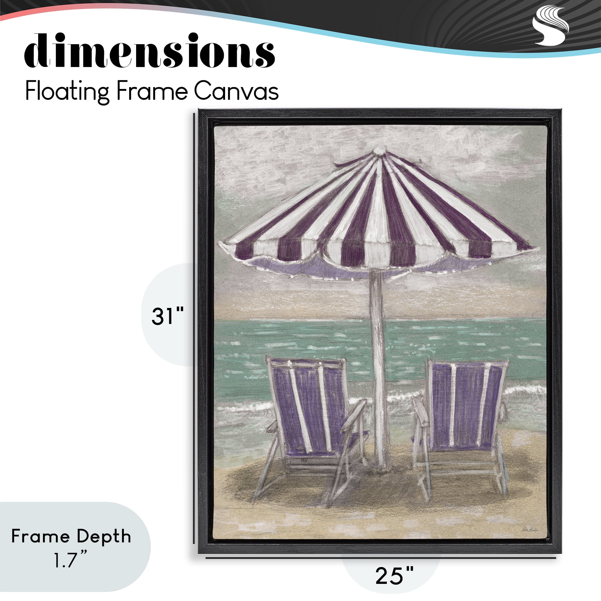 Stupell Industries Umbrella & Chairs on Beach Black Framed Floater Canvas Wall Art, design by Patti Bishop