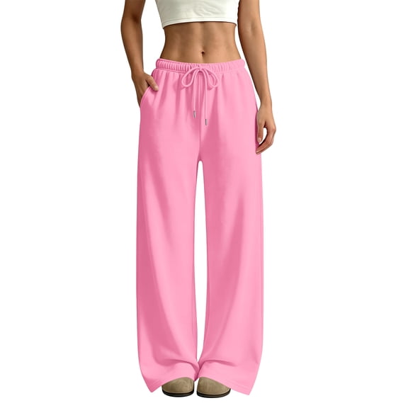 Wide Leg Sweatpants for Women Winter High Waisted Baggy Sweat Track Pants Drawstring Casual Pants with Pockets L
