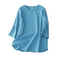 thumbnail image 2 of YHAJDS Women's Shirts Linen Round Neck Loose Casual Pullover Spring Summer Top, 2 of 3