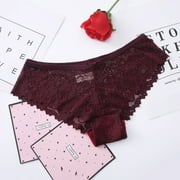 Cheers 2Pcs Women Sexy Lace Solid Color Low Waist See Through Cotton Briefs Underwear