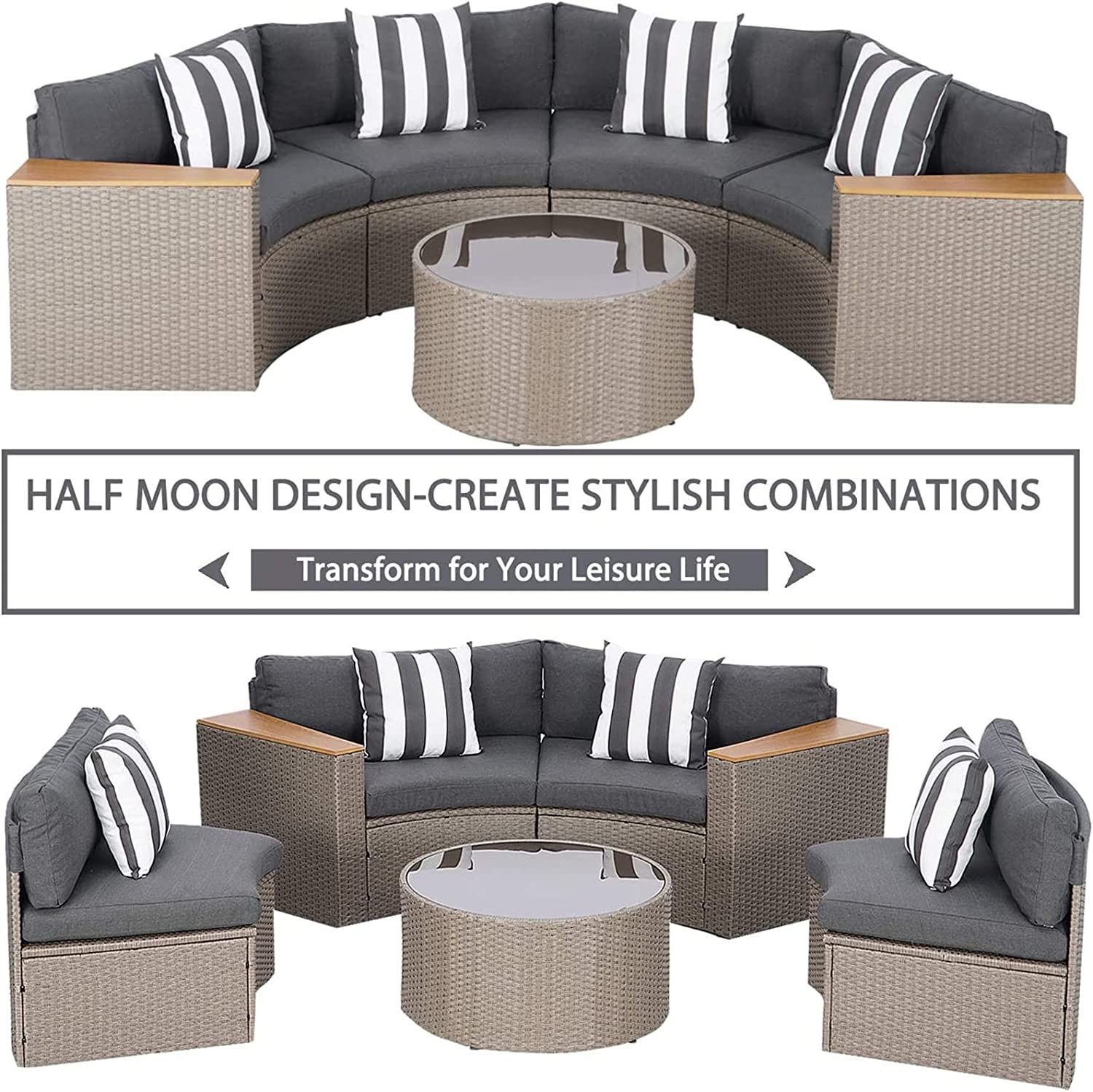 SOLAURA 5-Piece Outdoor Patio Furniture Gray Wicker Sectional Sofa Set