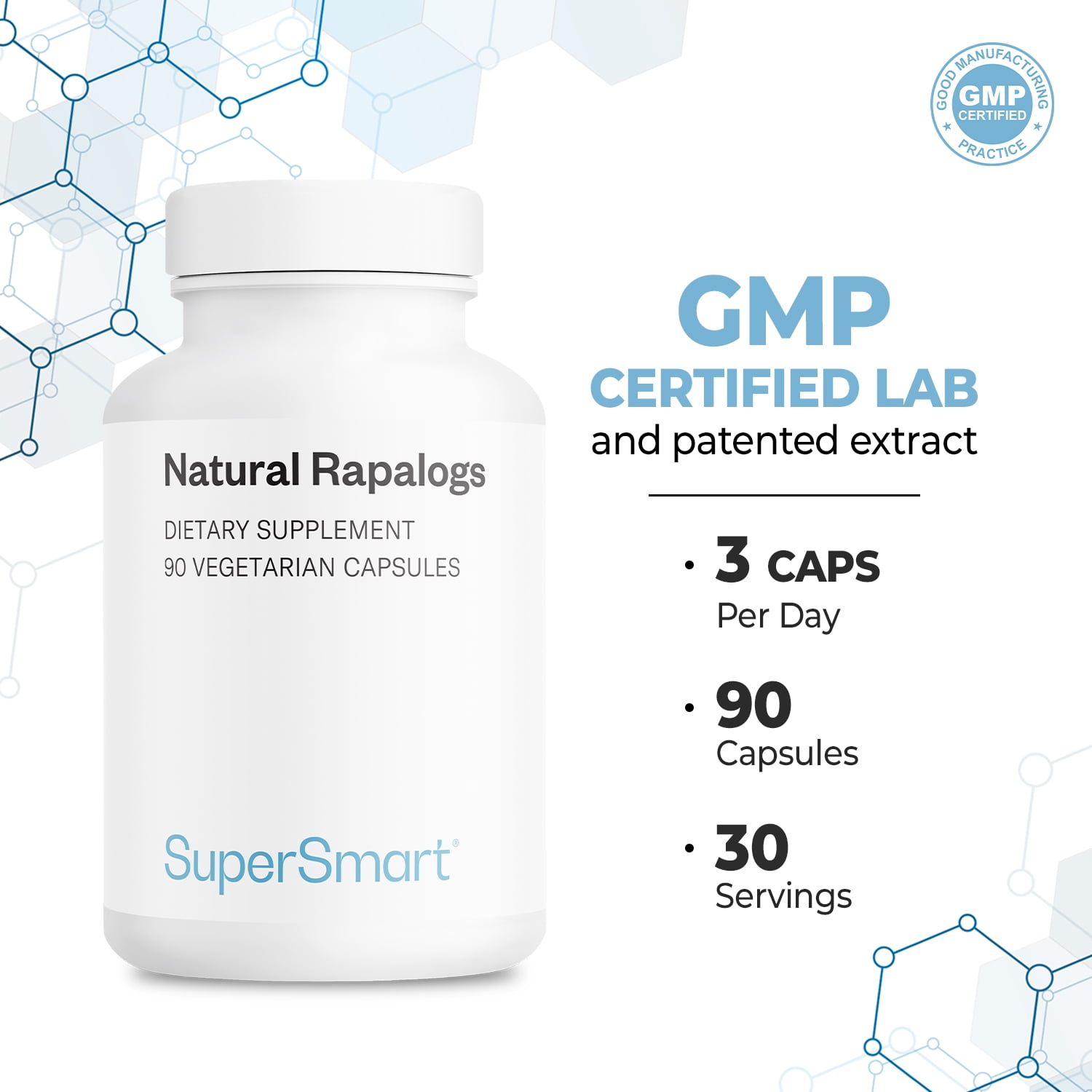 SuperSmart Natural Rapalogs (Advanced Formula) - with EGCg, Fisetin, Trans-resveratrol, Salicin, Curcumin Phytosome | Non-GMO & Gluten Free - 90 Vegetarian Capsules