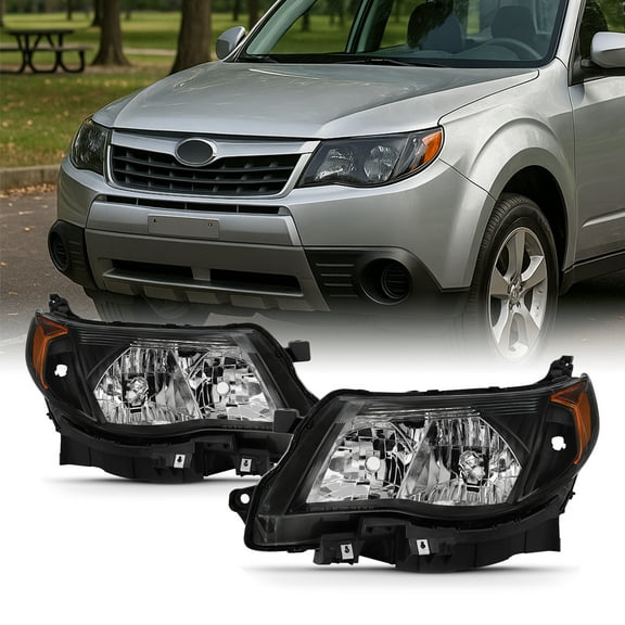 AKKON - For 2009-13 Subaru Forester Halogen Model Only Halogen Headlights Black Housing Clear Lens Full Set