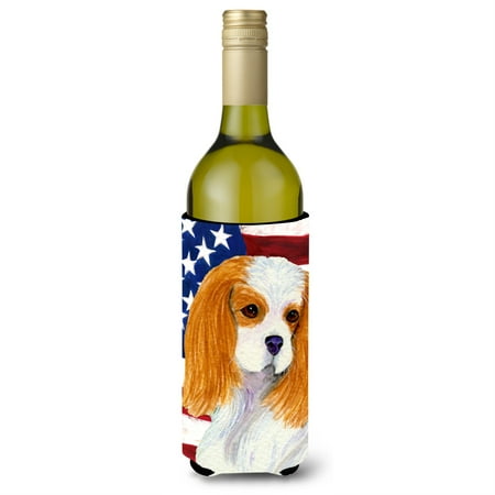 

USA American Flag with Cavalier Spaniel Wine Bottle Beverage Insulator Beverage Insulator Hugger SS4012LITERK