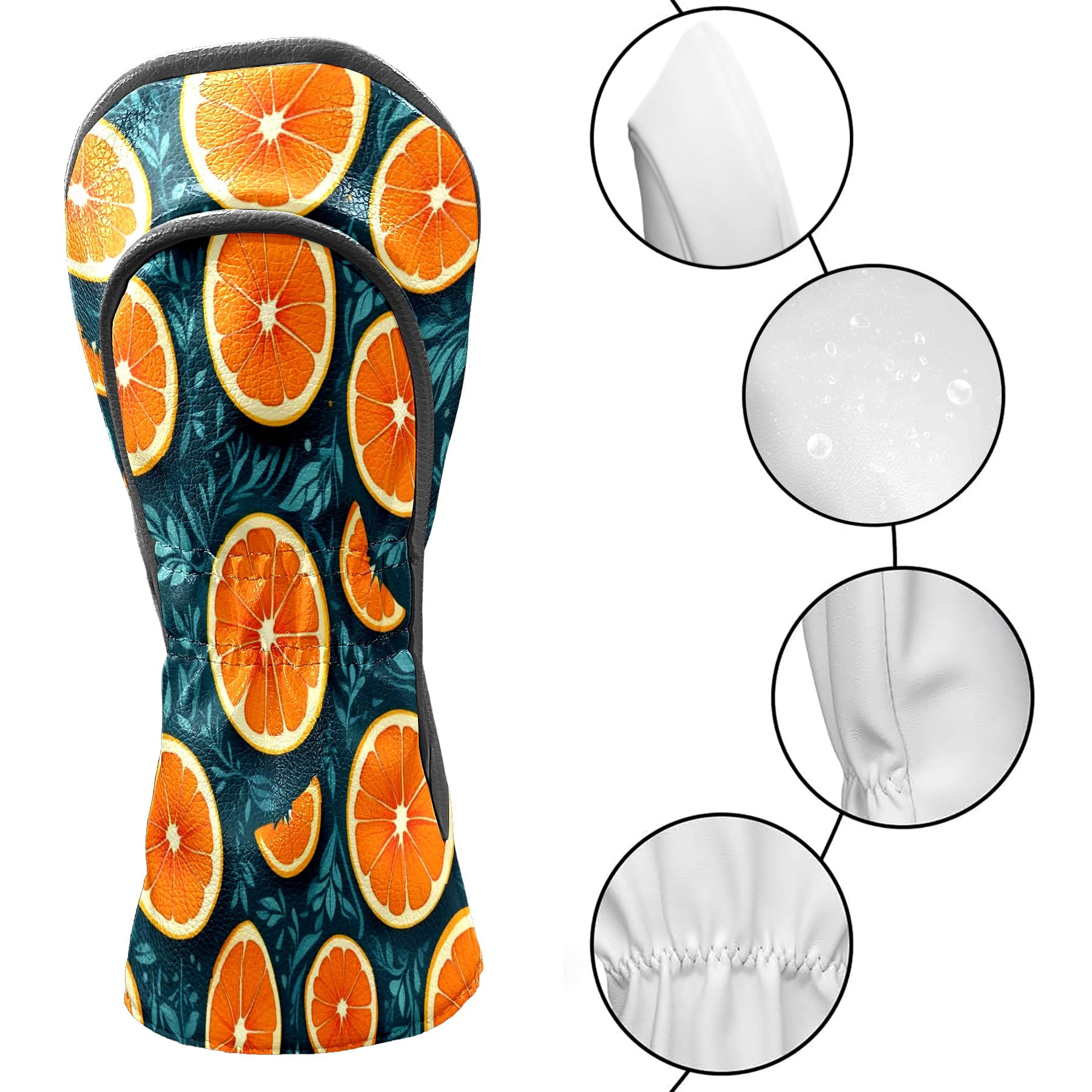 Golf Club Covers, Green Orange Premium PU Leather Driver Hybrid Putter Head Covers with Velvet Lining, Waterproof Golf Gifts for Men Women