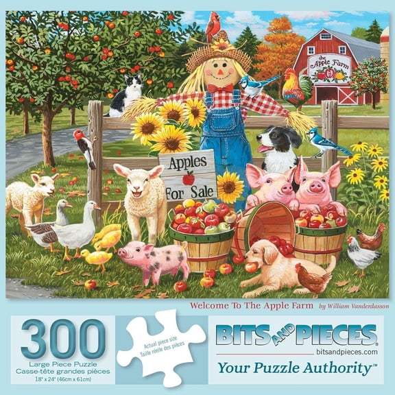Bits and Pieces Welcome to The Apple Farm, Autumn 300 pc Large Piece Jigsaw Puzzle, 18" x 24"