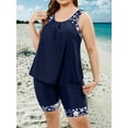 thumbnail image 4 of generic Womens Plus Size Tankini Swimsuits Fashion Print Round Neck Tank Tops with Shorts Athletic Bathing Suit Two Piece Blue 4XL, 4 of 5