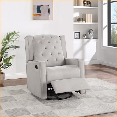 Recliners, Contemporary Light Gray Polyfiber Swivel Glider Recliner | Wing Back Tufted Cushion | Manual Motion | Living Room Furniture | 1pc