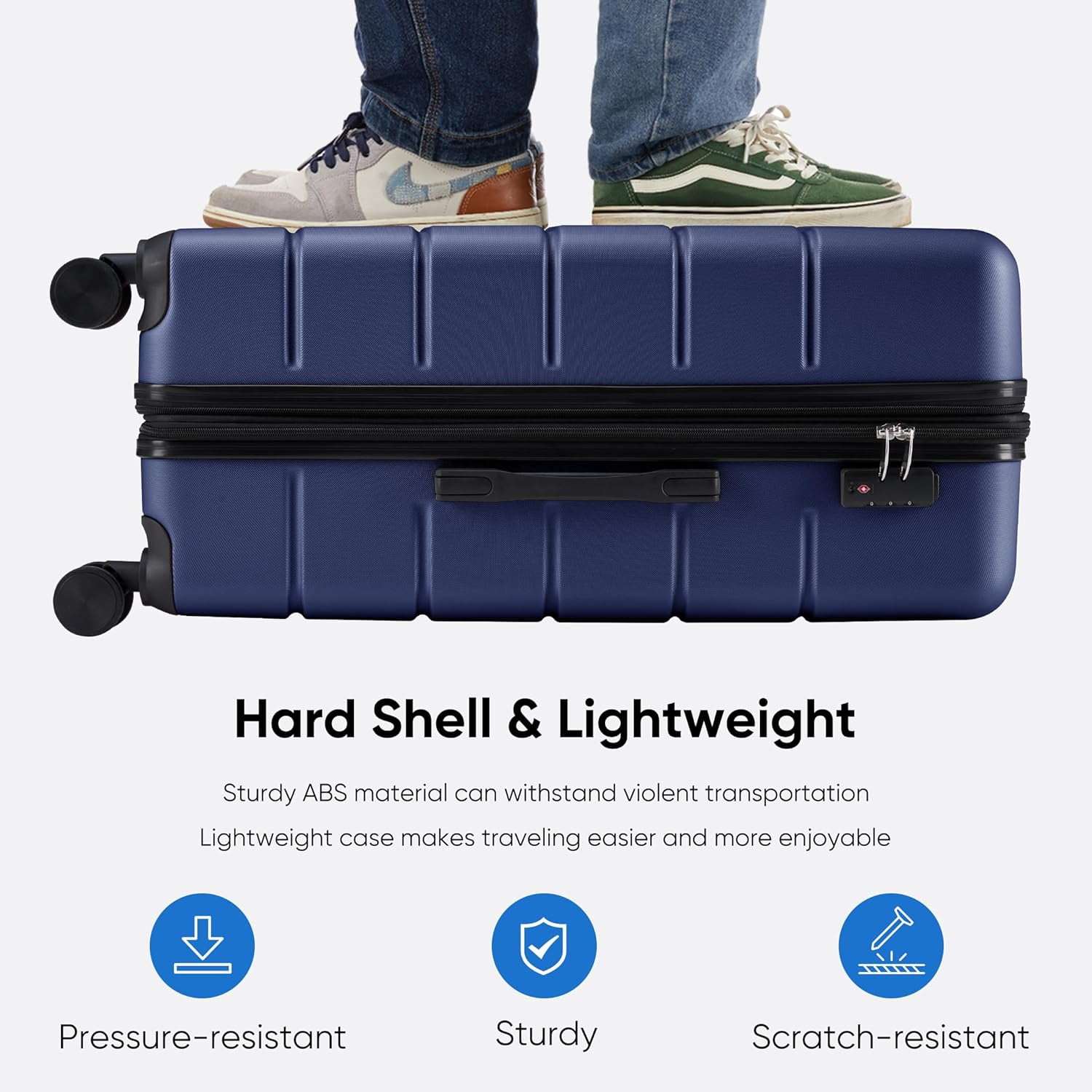 CONCETTA Carry-On Luggage, Hardshell Double Spinner Roller Suitcase with TSA Lock, Blue, 3-PCS Set (20/24/28 Inch)