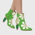 thumbnail image 4 of FSJ Women Fashion Pointed Closed Toe Side Zipper Ankle Boots Crystal Chunky High Heel Booties with Daisy Flower Wedding Casual Dress Shoes Size 4 Green, 4 of 4