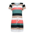 thumbnail image 4 of ZZwxWA Womens 2025 Jumpsuits Straight Leisure Short Sleeve Women's Elastic Drawstring Rompers with Pocket Button Summer Holiday Beach Striped Print Overalls V-neck Bib Black XL, 4 of 5