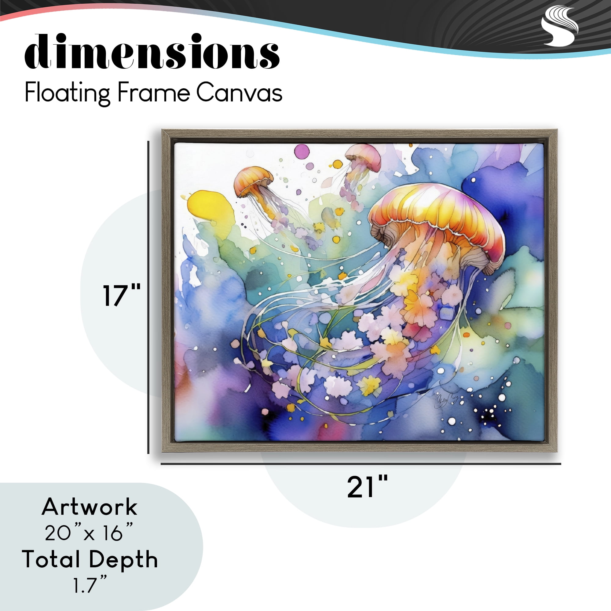 Stupell Industries Neon Jellyfish Underwater Brown Framed Floater Canvas Wall Art, design by Shelly Craig