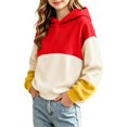 thumbnail image 5 of Abcomgle Girls Hoodies Size 7-8 Long Sleeve Colorblock Patchwork Teen Sweatshirts Crewneck Y2k Top Winter Casual Hooded Sweaters for Teens with Pocket, 5 of 5