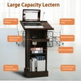 thumbnail image 2 of 44 Inch Rustic Brown Wooden Podium Stand With Mic Space Sliding Shelf Cup Holder Fixed Shelf For Church School Seminar, 2 of 11