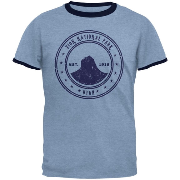 Zion National Park Vintage Heather Blue-Navy Men's Ringer T-Shirt - Medium