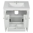 thumbnail image 4 of Isolde Modern Bathroom Vanity with Ceramic Sink, Drawer, Shelves, Cabinet, Rubberwood, MDF, White, 4 of 18