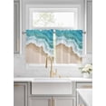 thumbnail image 2 of Half Window Curtain 36 Inches Long, Turquoise Ocean Window Treatment Curtain Drapes, Gradient Brown Shore Sandy Beach Abstract Small Tier Curtains for Bathroom Over Sink, 27.5"x36", 2 Panels, 2 of 7
