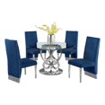 thumbnail image 1 of Silver Stainless Steel 5 Piece Dining Set with Round Clear Glass Table, 1 of 4