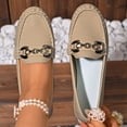thumbnail image 4 of Womens Slip On Loafers Comfort Flat Shoes with Gold Chain, Faux Faux Leather Moccasin Style Casual Loafers in Khaki,Size 7, 4 of 9