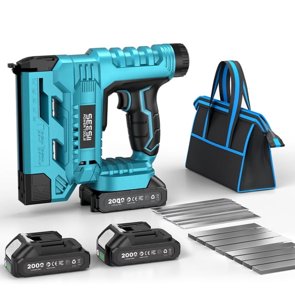 Seesii Cordless Brad Nailer Electric Staple Gun 18 Gauge , 2×21V 2000mah Battery, Charger, and 1000 Brad Nails