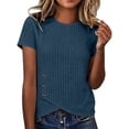 thumbnail image 3 of TGSLY Women's Ribbed Knit Tops Lightweight Soft Crew Neck Short Sleeve Shirts Dressy Casual Solid Color Asymmetric Wrap Hem Tunic Blouses XL, 3 of 10