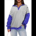 thumbnail image 1 of Sudaderas de Rayas para Mujer, Cuello en V, Jersey con Bloques de Color, Camisetas de Larga, Blusas Preppy, Conjuntos de Otoño. Negro Sobre M, 1 of 7