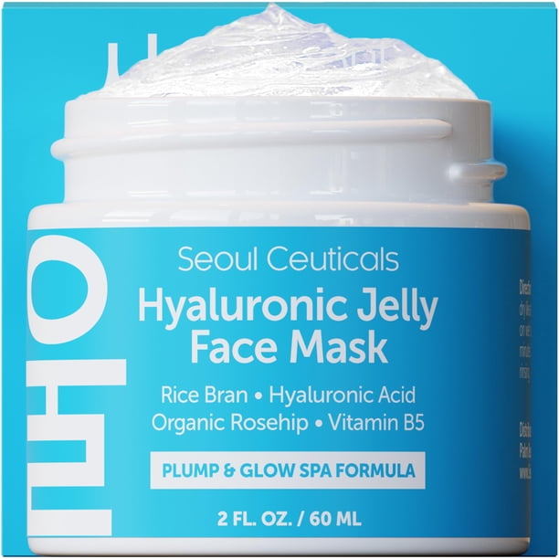 Mascarilla facial SeoulCeuticals, gel de ácido hialurónico, 60 ml, con salvado de arroz