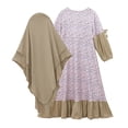 thumbnail image 5 of Cowsor Toddler Kids Ramadan Dress Set 0 to 10 Years Middle Eastern Floral Patchwork Long Sleeve Crew Neck Dress with Headscarf 2 Piece Festival Outfit, 5 of 7