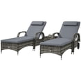 thumbnail image 2 of Dranite  2-Pack Gray Wicker Adjustable Chaise Lounge Set with Table & Cushions, 2 of 11