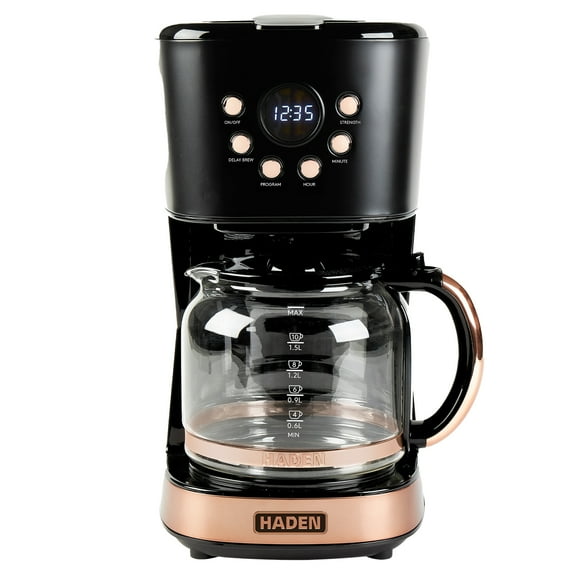 Open Box Haden 12 Cup Programmable Retro Coffee Maker Machine, Black/Copper