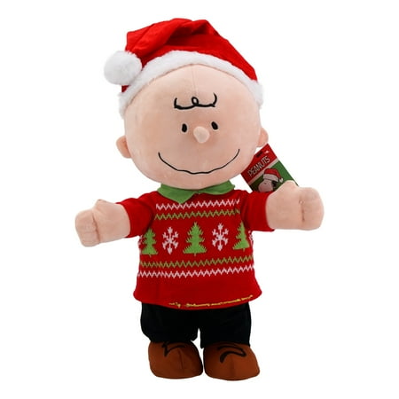 Charlie Brown Holiday Greeter (24 in) Peanuts Plush Doll Christmas Door Porch Greeter Indoor Stuffed Animal Holiday Decor
