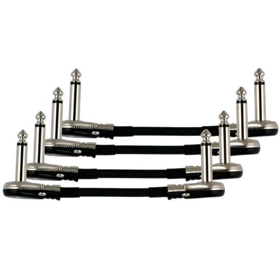 4-Pack 4" Castline Silver Mogami 2319 Guitar Pedal Board Patch Cable TS Low Profile Pancake Connector