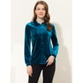 thumbnail image 2 of Blusa de manga larga con bolsillo delantero y cuello de punta para mujer, camisa de terciopelo de trabajo con botones Azul real L, 2 of 5