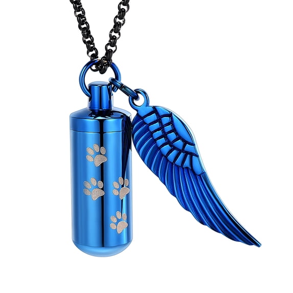 Cylinder Cremation Urn Necklace with Angel Wing Stainless Steel Memorial Keepsake Pendant Cremation Keychain Urn Jewelry Keepsake Urns