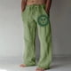 thumbnail image 2 of Pantalones casuales de lino para hombre, estampado de mariposas y pájaros, talla grande, sueltos, ligeros, elásticos, con cordón, para exteriores, playa, yoga 018-Verde 2XL 018-Verde 2XL Xishao ropa, 2 of 2