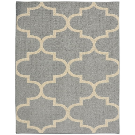 Garland Rug Quatrefoil Polypropylene Silver/Ivory Indoor Area Rug, 8' x 10'