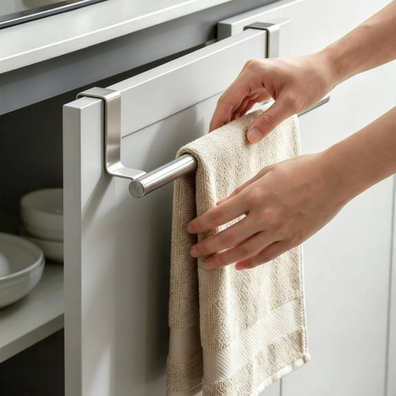 2Pack Stainless Steel Over Door Towel Rack Bar Holders for Universal Fit on Over Cabinet Cupboard Doors (Sliver)