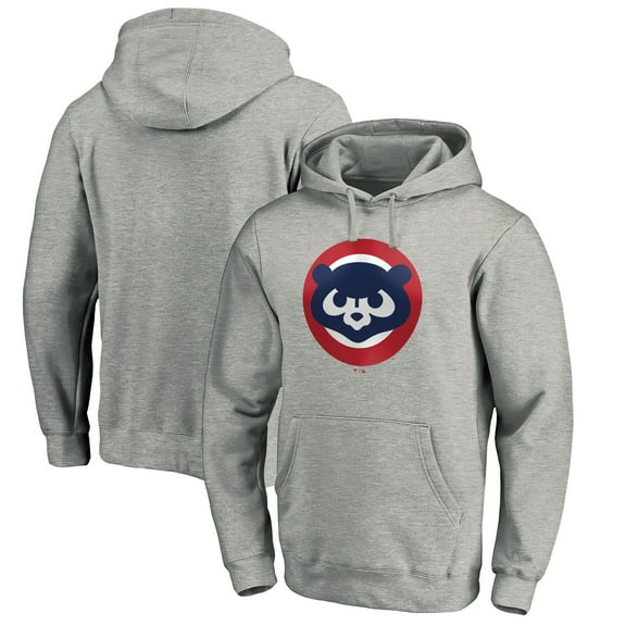 Men's Heather Gray Chicago Cubs Cooperstown Collection Huntington Logo Fitted Pullover Hoodie