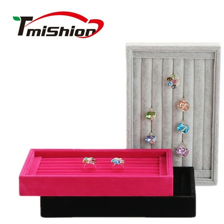 Jewelry Display Showcases - Jewelry Ring Display Tray Velvet Earring Showcase Cufflinks Storage Holder Organizer