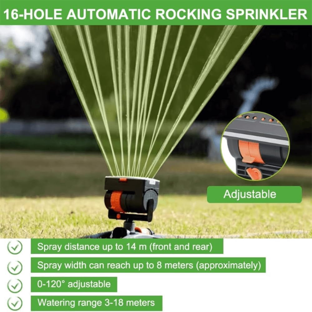 16-Nozzle Oscillating Sprinkler with Dual-Zone Sprinkler Water Timer, Heavy Duty Automatic Lawn Garden Irrigation System, Adjustable Spray Range & Width for Large Area Grass (No Timer)