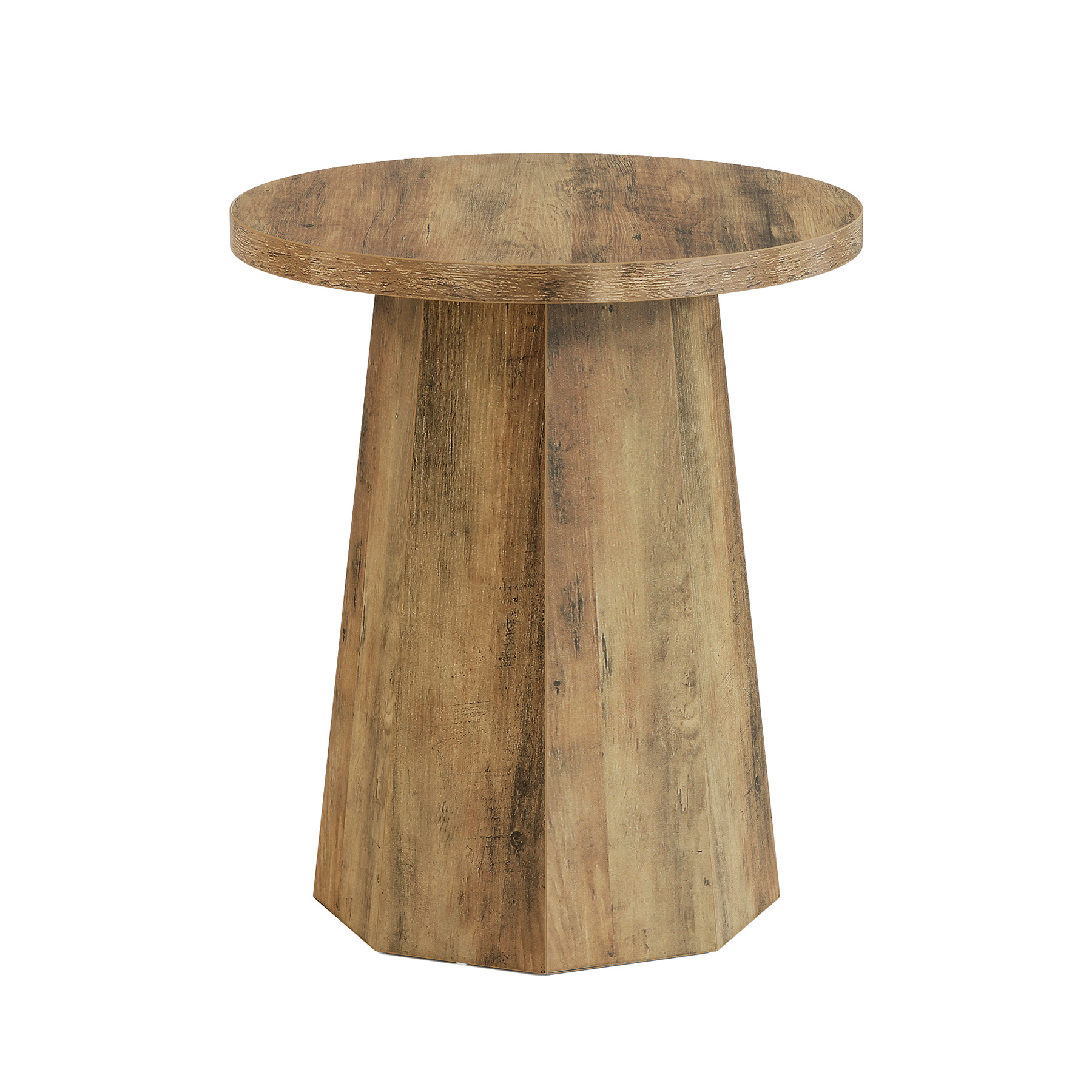 Fnova Farmhouse Round End Table, Wooden Side Table with Octagonal Base, Nightstand Pedestal Accent Furniture for Living Room, Bedroom
