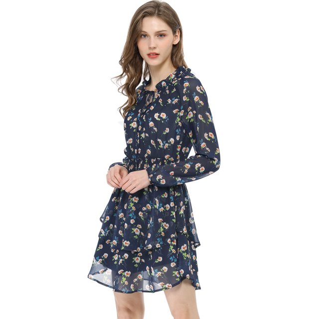INSPIRE CHIC Robe en Mousseline à Taille Smockée à Imprimé Floral Vintage pour Femme