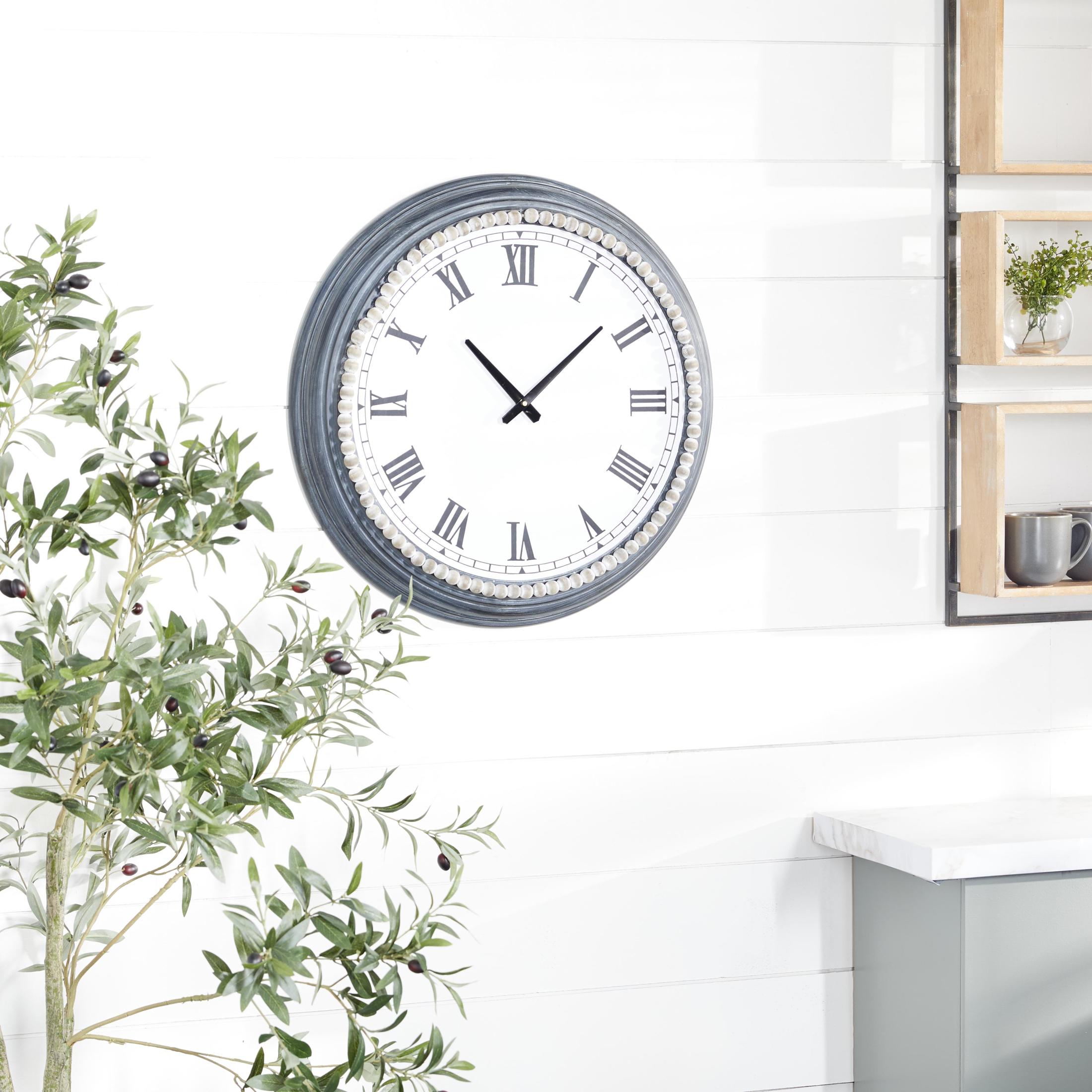 DecMode 23" Gray Metal Wall Clock with Cream Beaded Wood Accent