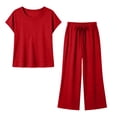 thumbnail image 4 of Maean Girl's 2 Piece Set Cap Short Sleeve Tops and Wide Leg Pants Sweatpant with Pockets Summer Outfits, 4 of 7